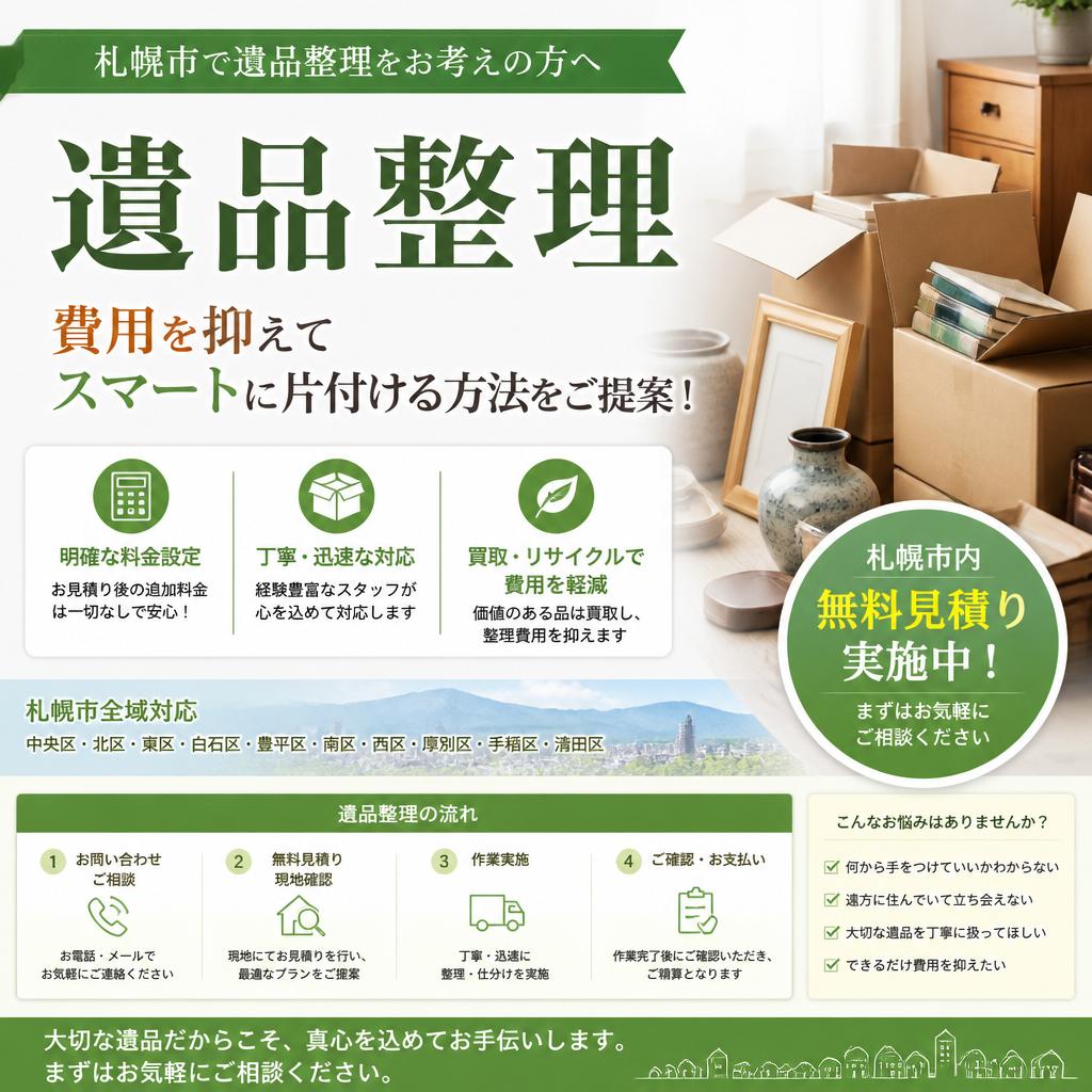 札幌市で遺品整理をお考えの方へ｜費用を抑えてスマートに片付ける方法をご提案！
