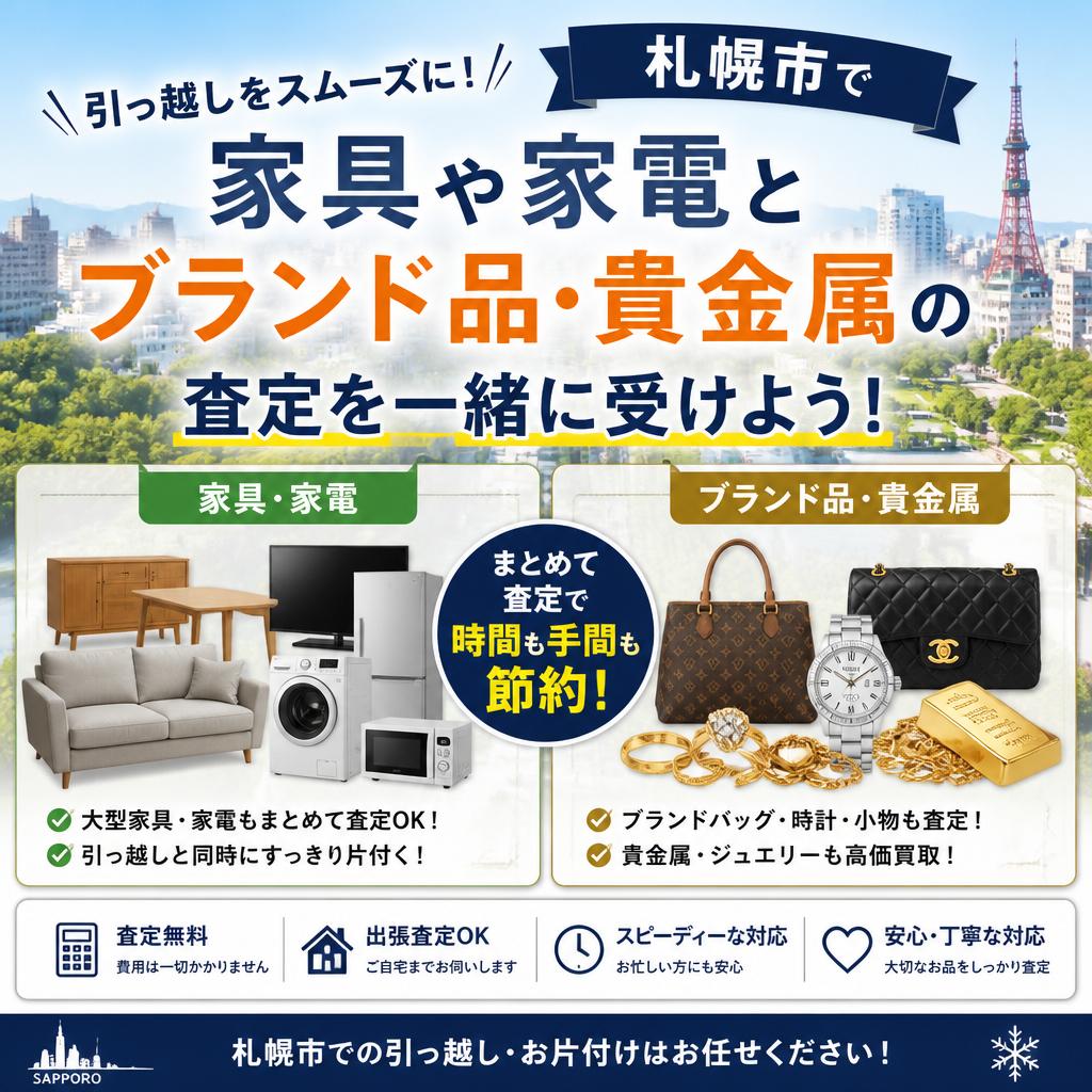 札幌市で引っ越しをスムーズに！家具や家電とブランド品・貴金属の査定を一緒に受けよう！