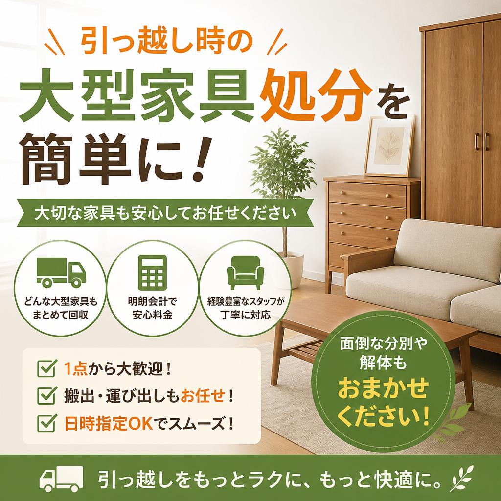 引っ越し時の大型家具処分を簡単に！大切な家具も安心してお任せください