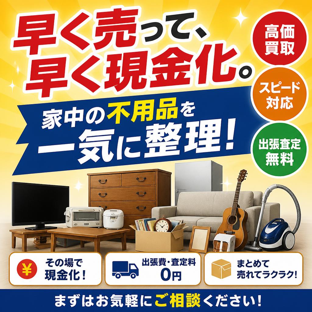 早く売って、早く現金化。家中の不用品を一気に整理！