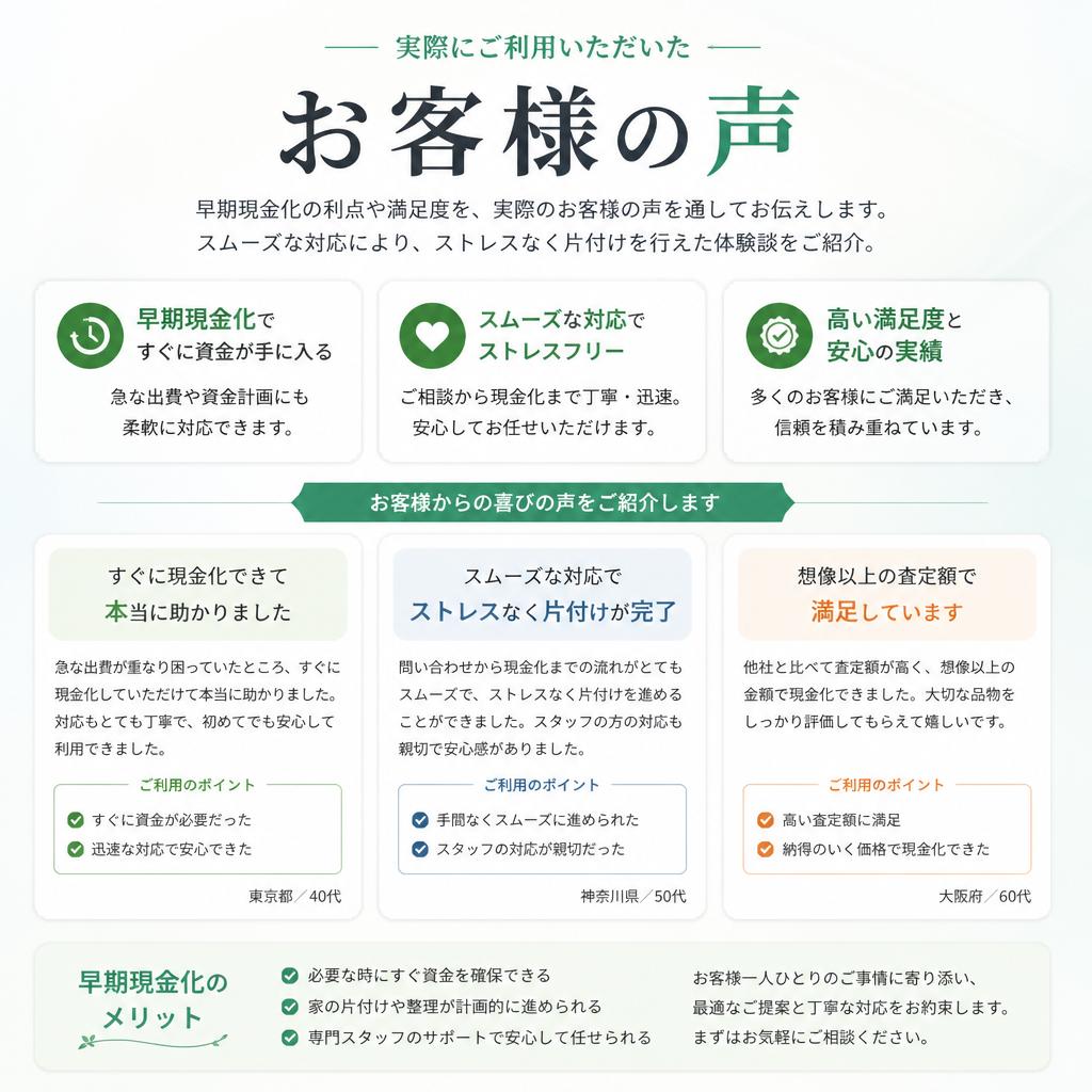 お客様の声：早期現金化のメリット