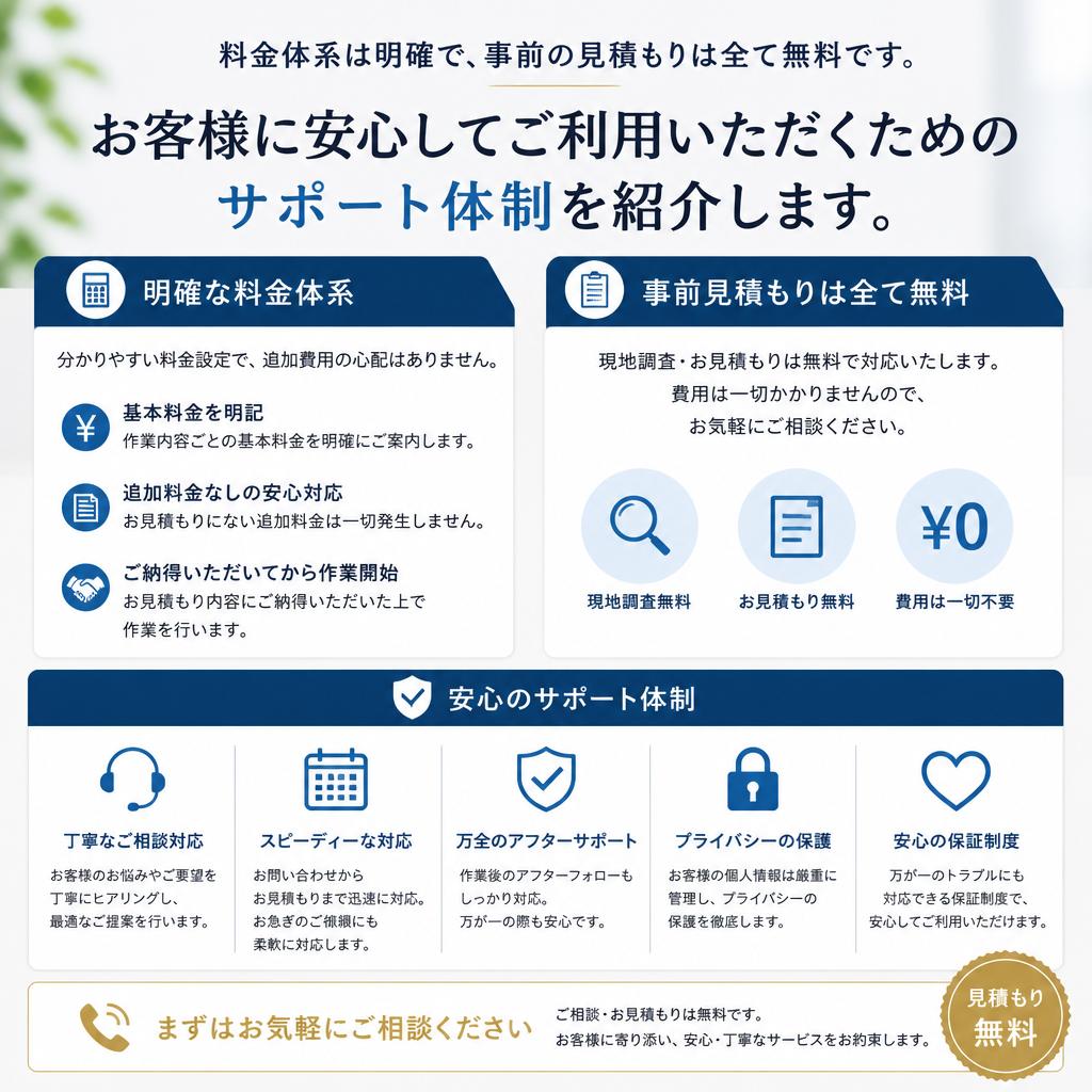 料金体系と安心の無料見積もり